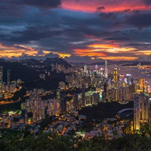 Colourful sky over Hong Kong city