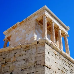 Colourful view on the Temple of Athena Nike, Athens, Greece Colourful view on the Temple of Athena Nike, Athens, Greece