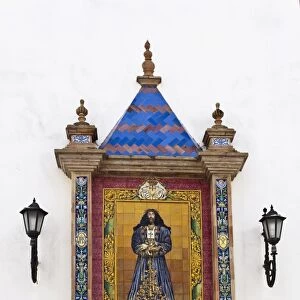 Colourful wall mosaic at the Church of Santa Cruz, Catedral Vieja, in the Andalusian port city of Cadiz, Spain, Europe