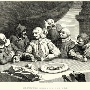 Vintage Print of Columbus Breaking the Egg Engraving Vintage Print of Columbus Breaking the Egg Engraving