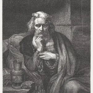 Columbus in Chains Wood Engraving Print Columbus in Chains Wood Engraving Print