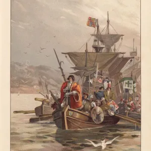 Print of Columbus' Landing in the Bahamas, 1492 Print of Columbus' Landing in the Bahamas, 1492