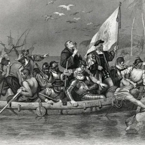 Christopher Columbus Landing in America Print (1869) Christopher Columbus Landing in America Print (1869)