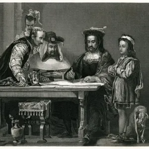 Columbus Planning the Discovery Print, 1873 Engraving Columbus Planning the Discovery Print, 1873 Engraving