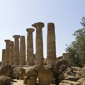 Columns of a Greek temple in the Valley of the Temples, Agrigento, Sicily, Italy