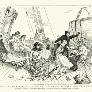 Comic sketch of passengers travelling to America on a steamer 1880s Comic sketch of passengers travelling to America on a steamer 1880s