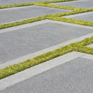 Concrete slabs with grass growing in the gaps