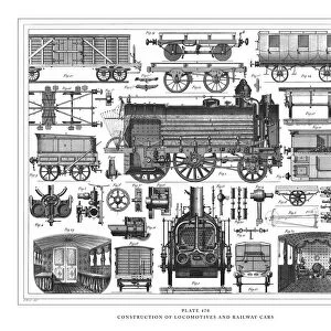 Construction of Locomotives and Railway Cars Engraving Antique Illustration, Published