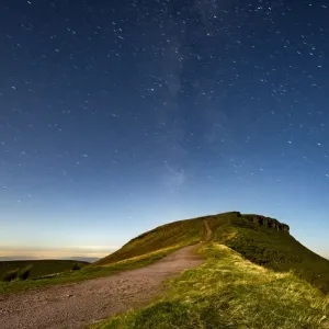 Corn Du from Pen y Fan with stars at night in the Brecon Beacons, Wales