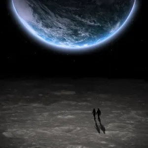 Couple Under Moonlit Earth Print Couple Under Moonlit Earth Print