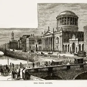 Cuatro Cortes en Dublín, Irlanda Grabado victoriano, 1840. Cuatro Cortes en Dublín, Irlanda Grabado victoriano, 1840.
