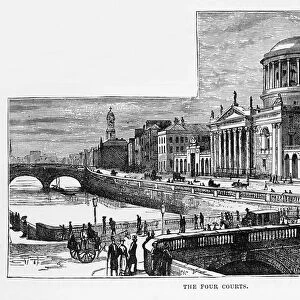 Four Courts in Dublin, Ireland Victorian Engraving, 1840