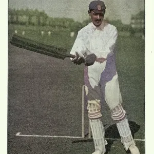 Cricket batsman hooking short pitched ball on the wicket, K. S. Ranjitsinhji, 19th Century vintage photograph