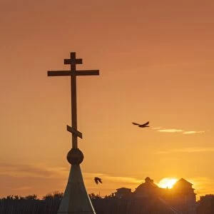 Cross of a Russian Orthodox church, sunset, Zentralrajon, Kaliningrad, Kaliningrad Oblast, Russia
