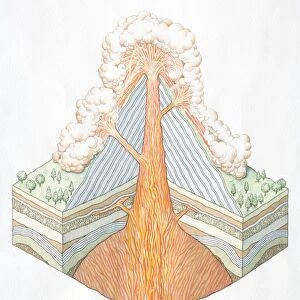Cross-section of erupting Volcano