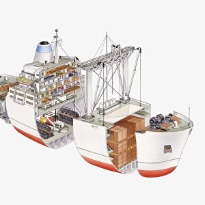 Cross section illustration of cargo ship