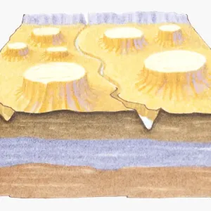 Cross section illustration of the Grand Canyon as it might have looked thousands of years ago when the river was just beginning to cut through the rock