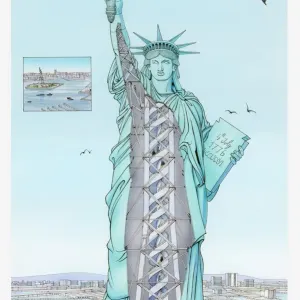 Illustration en coupe transversale de la statue de la liberté qui est creuse à l'intérieur avec une escalier spiral menant au couronnement. Illustration en coupe transversale de la statue de la liberté qui est creuse à l'intérieur avec une escalier spiral menant au couronnement.