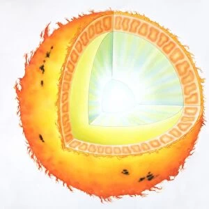 Cross section of the sun, illustration