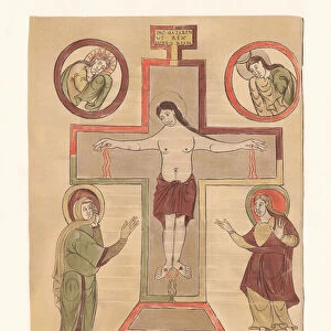 Crucifixion of Christ, gospel book (9th century), facsimile (chromolithograph), 1897
