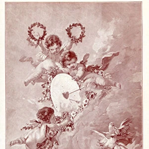 Cupid angel Amor in the clouds in love with bow and arrow 1892