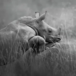 Cute Close Up of White Rhino Calf Standing on Mom at Nairobi National Park