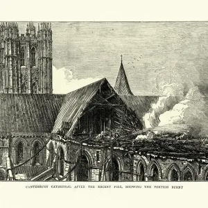 Damaged caused by a fire at Canterbury Cathedral, 19th Century Damaged caused by a fire at Canterbury Cathedral, 19th Century