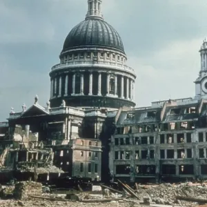 Damaged St Pauls Cathedral Print circa 1940 Damaged St Pauls Cathedral Print circa 1940