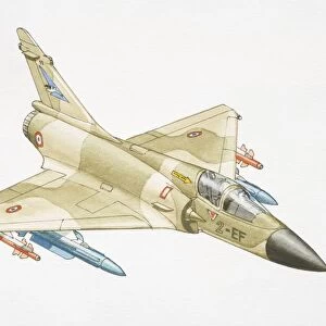 Dassault Mirage military jet with missiles below wings