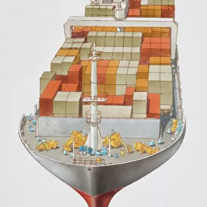 Deck of container ship, elevated view