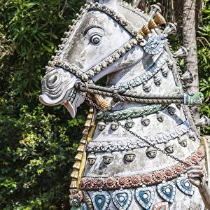 Decorated horse statue, temple for the god Madurai Veeran, Mandavi, Tamil Nadu, India