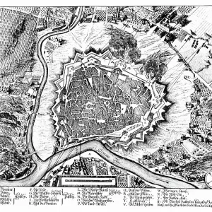 Defeat of the Ottoman Empire in Vienna in 1683: Vienna with the destroyed suburbs
