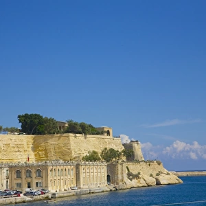 Defense walls, promontory & blue sky, Valletta