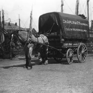 Delivery Cart Print circa 1900: A horse and cart carrying goods Delivery Cart Print circa 1900: A horse and cart carrying goods