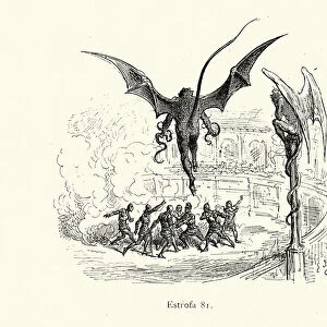 Demons overlooking a trial by combat of knights