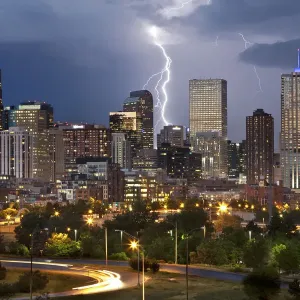 Denver Skyline Lightning Print Denver Skyline Lightning Print
