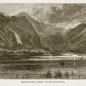Derwent water and Borrowdale, Keswick, England Victorian Engraving, 1840
