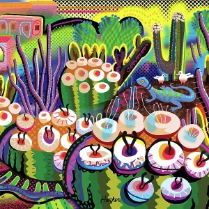 Desert Moss Fantasy Garden with Flowering Cactus