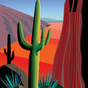 Desert Landscape Print featuring Saguaro and Yucca Cacti Desert Landscape Print featuring Saguaro and Yucca Cacti