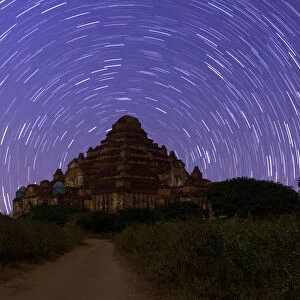 Dhammayan Gyi Temple in bagan under star trail with long exposure, bagan, Myanmar