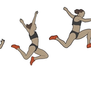 Different stages of athlete performing hitch-kick long jump
