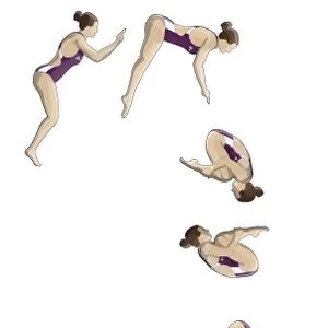 Different stages of diver performing forward two-and-a-half somersaults with tuck
