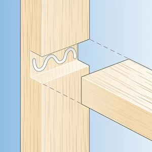 Digital Illustration of adhesive inside join of housing joint in wood
