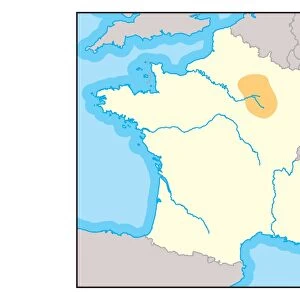 Digital illustration of the champagne wine region of northern France, shown in orange