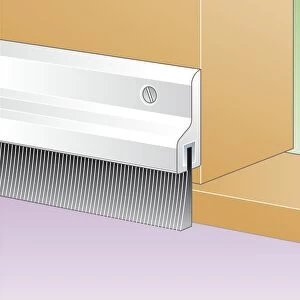 Digital illustration of draughtproofing brush strip on bottom edge of door
