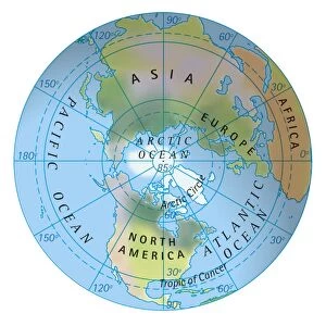 Digital illustration of map of northern hemisphere