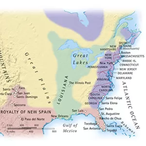 Digital illustration of map showing 15th century European colonization of the Americas