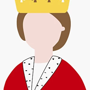 Digital illustration of portrait of queen without face, wearing crown