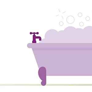 Digital illustration of purple bubbles in purple bath