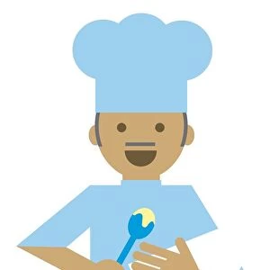 Digital illustration representing chef holding mixing bowl and spoon